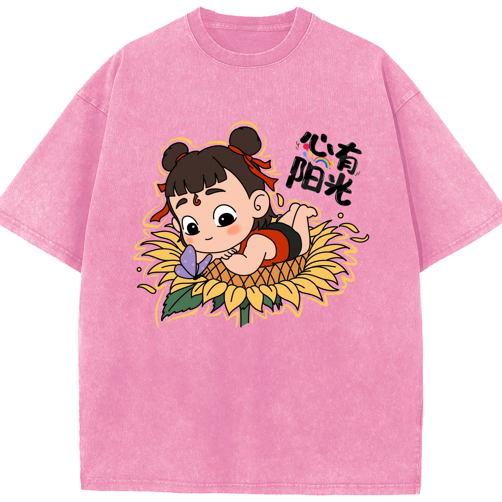 （画像用） Ne Zha 2 ナタ 魔童の大暴れ 綿100% ヴィンテージ風 半袖Tシャツ（フロントプリント）